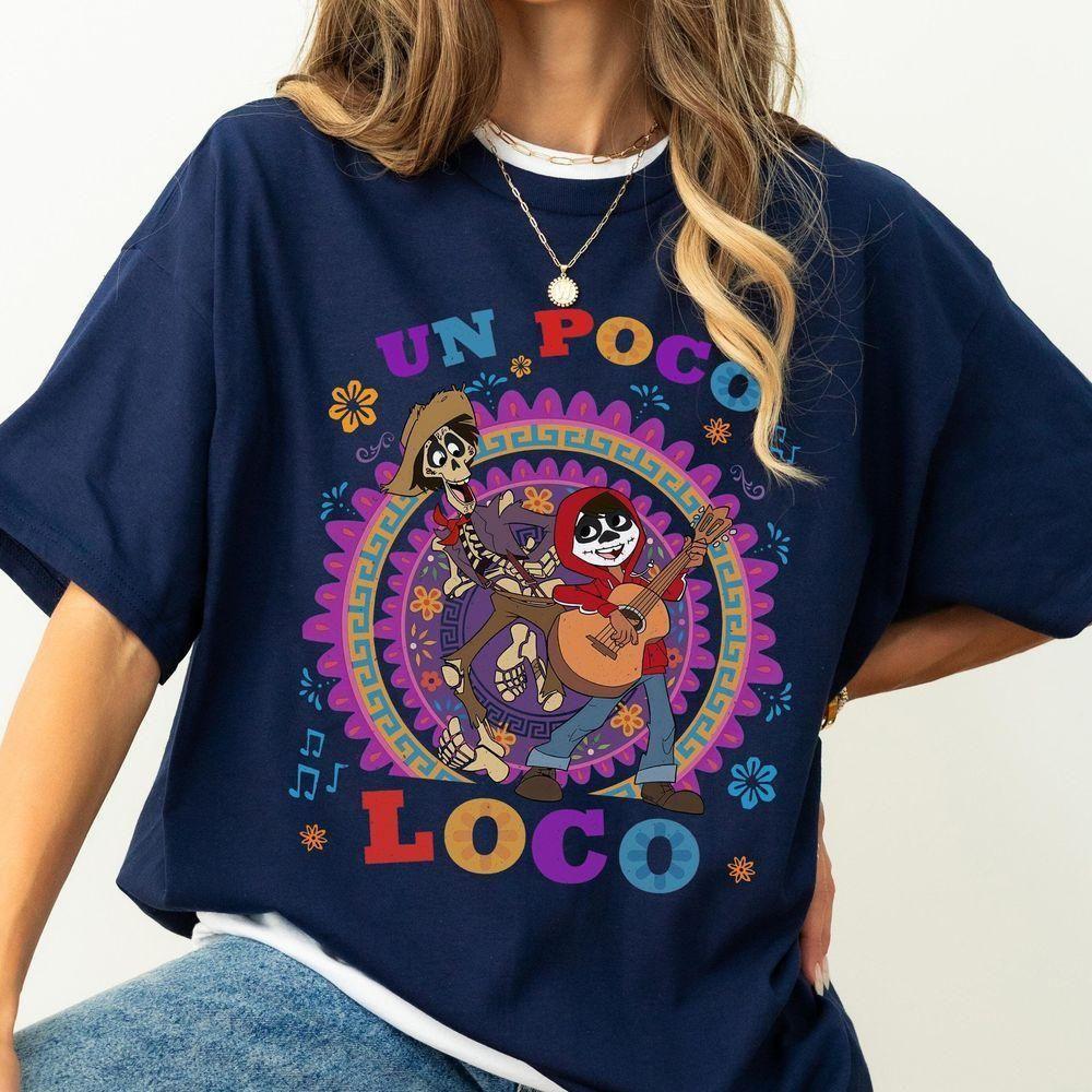 Pixar Coco Un Poco Loco Miguel Skeletons Floral Disney Vuitino Shirt